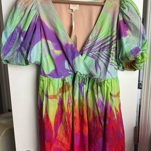 Vibrant Multicolor Puff Sleeve Dress